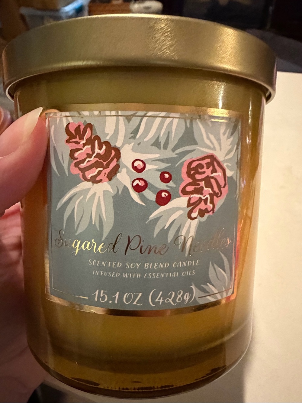 Sugared Pine Needle Scented Soy Blend Candle - Gold